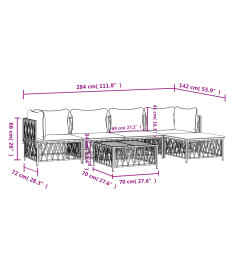 Salon de jardin avec coussins 6 pcs blanc acier