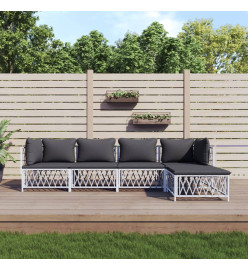 Salon de jardin avec coussins 5 pcs blanc acier