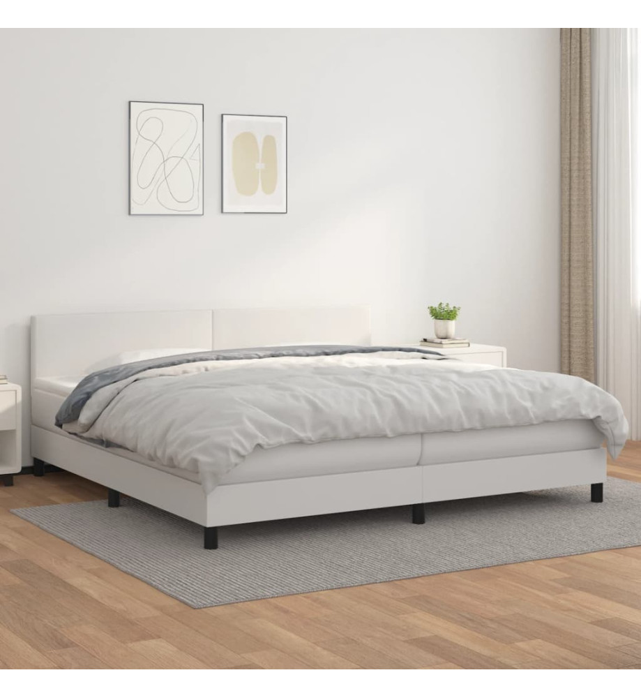 Lit à sommier tapissier avec matelas Blanc 200x200cm Similicuir