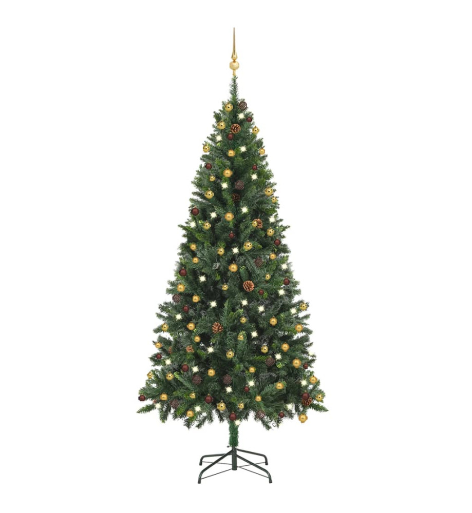 Arbre de Noël artificiel avec LED et boules Vert 210 cm