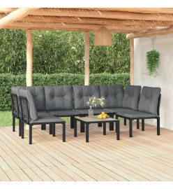 Salon de jardin 7 pcs noir et gris résine tressée