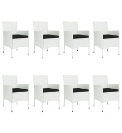 Ensemble à manger de jardin et coussins 9 pcs blanc poly rotin