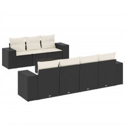 Salon de jardin 8 pcs avec coussins noir résine tressée