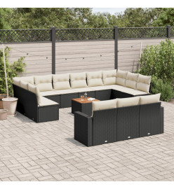 Salon de jardin avec coussins 14 pcs noir résine tressée