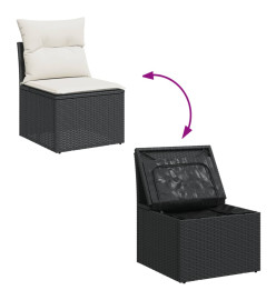 Salon de jardin 9 pcs avec coussins noir résine tressée