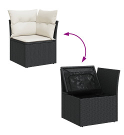 Salon de jardin 6 pcs avec coussins noir résine tressée