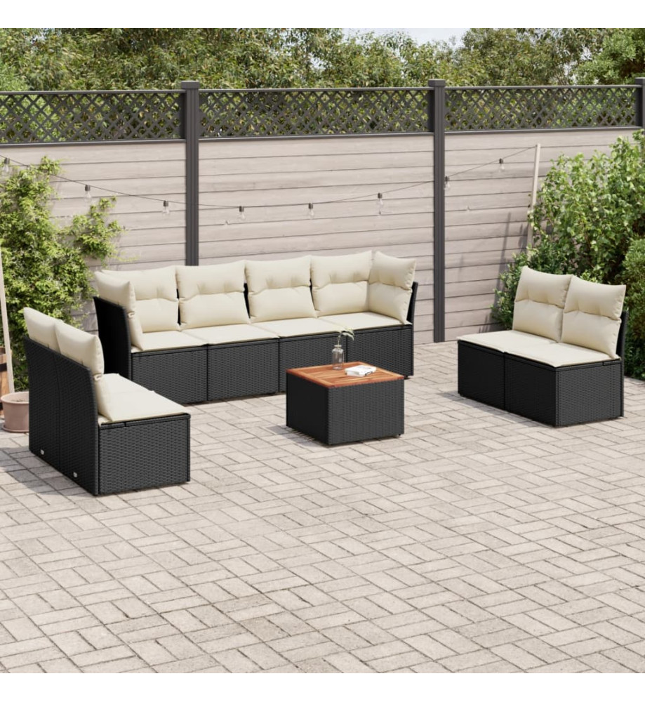 Salon de jardin 9 pcs avec coussins noir résine tressée Salon de jardin 9 pcs avec coussins noir résine tressée