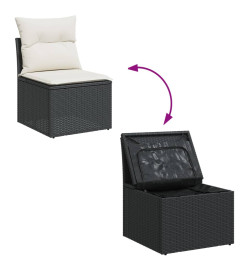 Salon de jardin 9 pcs avec coussins noir résine tressée