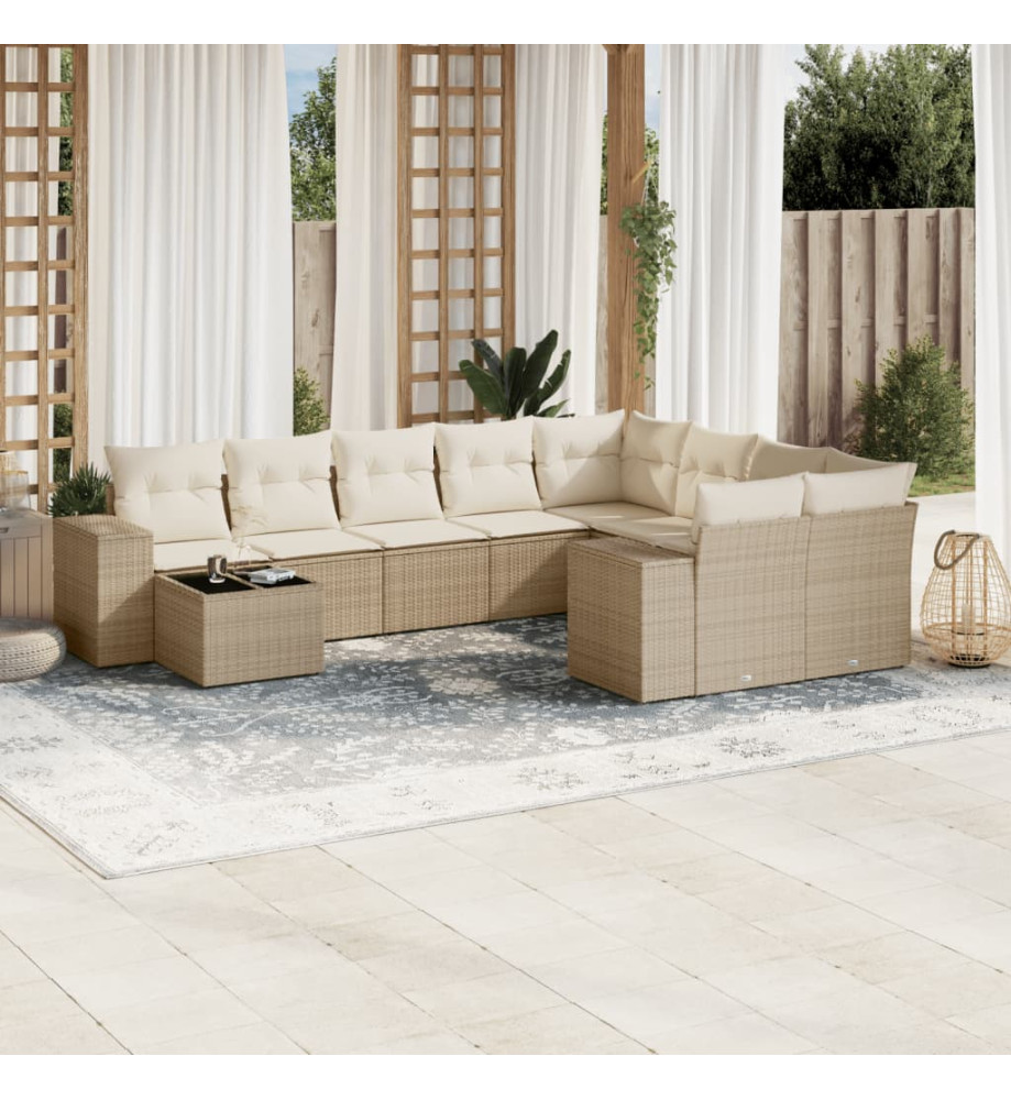Salon de jardin avec coussins 10 pcs beige résine tressée Salon de jardin avec coussins 10 pcs beige résine tressée