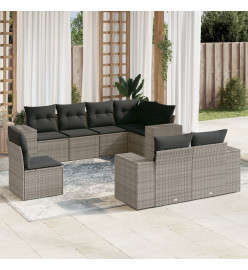 Salon de jardin 8 pcs avec coussins gris résine tressée