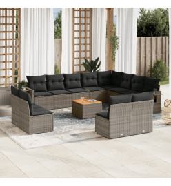 Salon de jardin avec coussins 13 pcs gris résine tressée