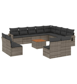 Salon de jardin avec coussins 13 pcs gris résine tressée