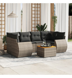 Salon de jardin avec coussins 7 pcs gris résine tressée