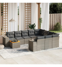 Salon de jardin 11 pcs avec coussins gris résine tressée