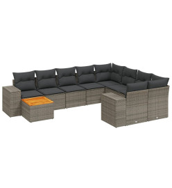 Salon de jardin 11 pcs avec coussins gris résine tressée