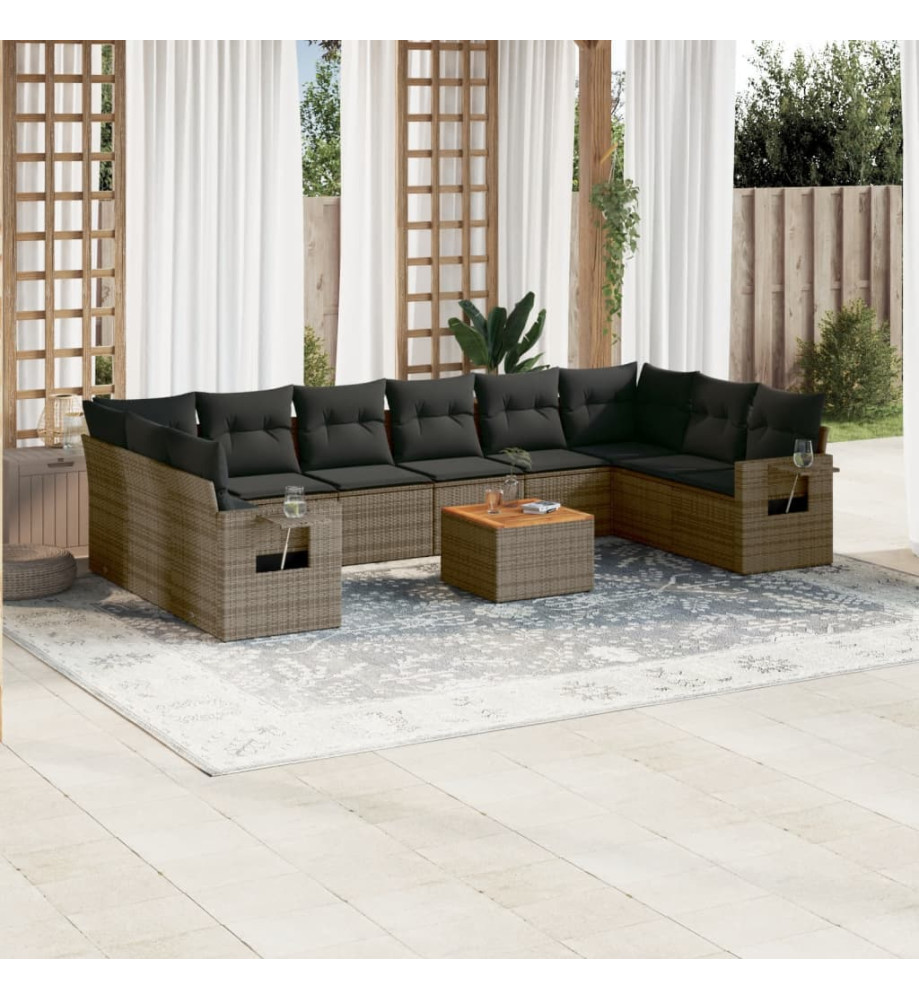 Salon de jardin 11 pcs avec coussins gris résine tressée Salon de jardin 11 pcs avec coussins gris résine tressée