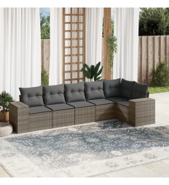 Salon de jardin 6 pcs avec coussins gris résine tressée