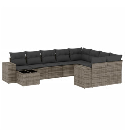 Salon de jardin avec coussins 10 pcs gris résine tressée