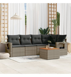 Salon de jardin 6 pcs avec coussins gris résine tressée