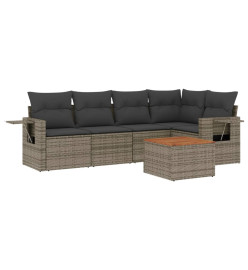 Salon de jardin 6 pcs avec coussins gris résine tressée