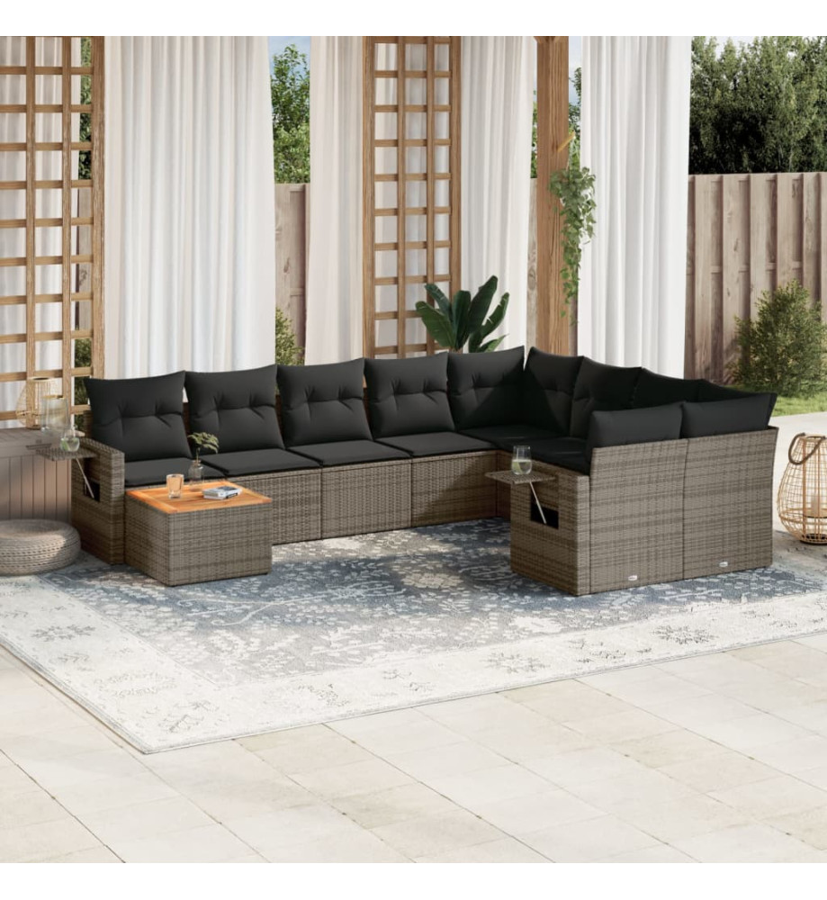 Salon de jardin avec coussins 10 pcs gris résine tressée Salon de jardin avec coussins 10 pcs gris résine tressée