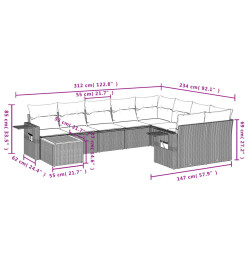 Salon de jardin avec coussins 10 pcs gris résine tressée