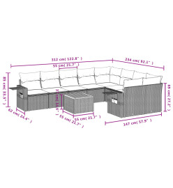 Salon de jardin avec coussins 10 pcs gris résine tressée