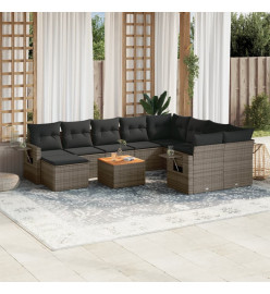 Salon de jardin 11 pcs avec coussins gris résine tressée