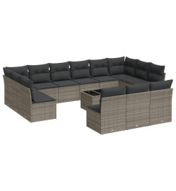 Salon de jardin avec coussins 14 pcs gris résine tressée