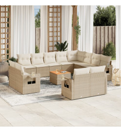 Salon de jardin avec coussins 13 pcs beige résine tressée