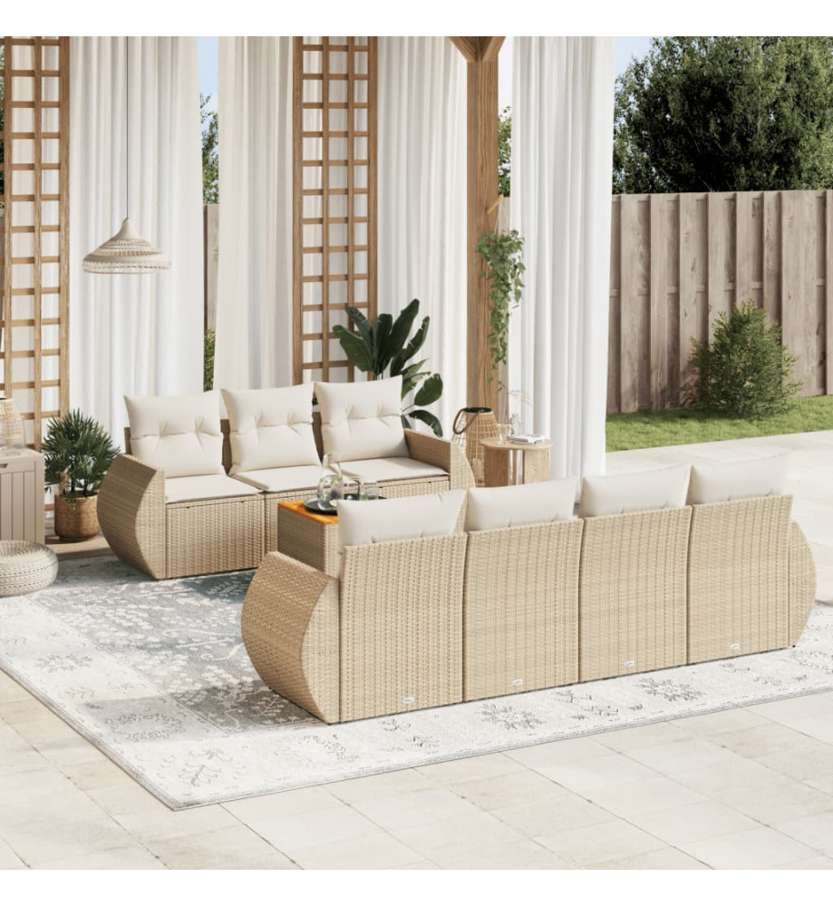 Salon de jardin avec coussins 8 pcs beige résine tressée Salon de jardin avec coussins 8 pcs beige résine tressée