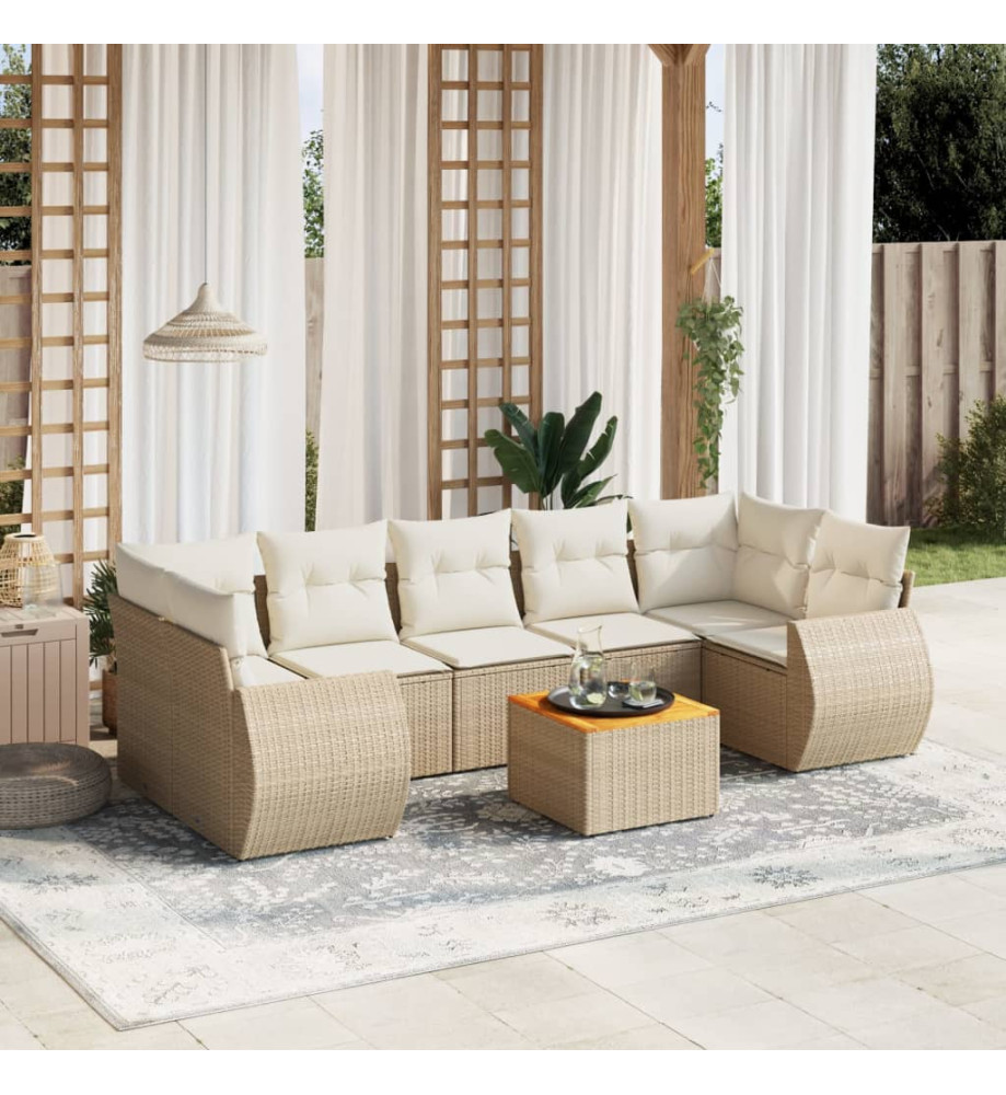 Salon de jardin avec coussins 8 pcs beige résine tressée Salon de jardin avec coussins 8 pcs beige résine tressée