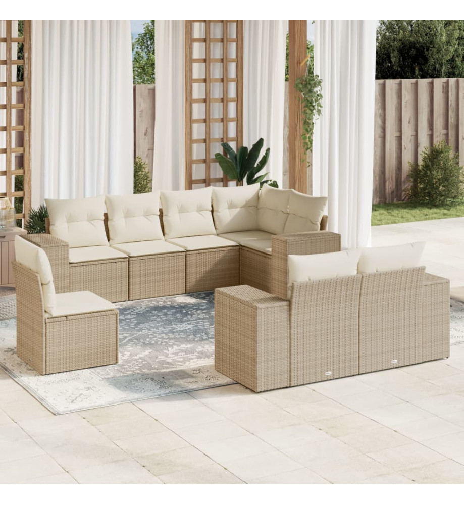 Salon de jardin avec coussins 8 pcs beige résine tressée Salon de jardin avec coussins 8 pcs beige résine tressée