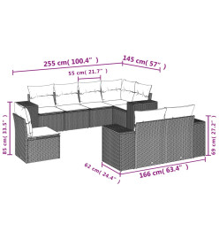 Salon de jardin avec coussins 8 pcs beige résine tressée