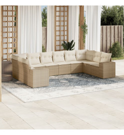 Salon de jardin avec coussins 10 pcs beige résine tressée
