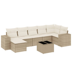 Salon de jardin avec coussins 8 pcs beige résine tressée