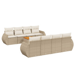 Salon de jardin avec coussins 9 pcs beige résine tressée