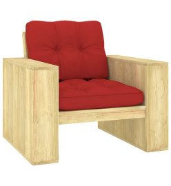 Chaise de jardin avec coussins rouge Bois de pin imprégné