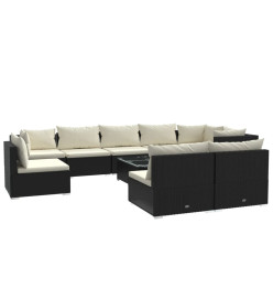 Salon de jardin 10 pcs avec coussins Résine tressée Noir
