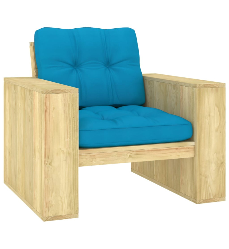 Chaise de jardin avec coussins bleu Bois de pin imprégné Chaise de jardin avec coussins bleu Bois de pin imprégné