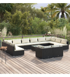 Salon de jardin 13 pcs avec coussins Noir Résine tressée