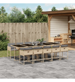 Ensemble à manger de jardin et coussins 11 pcs mélange beige