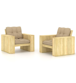 Chaises de jardin 2 pcs avec coussins beige Pin imprégné