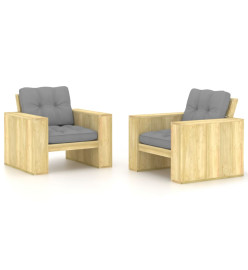Chaises de jardin 2 pcs avec coussins gris Pin imprégné