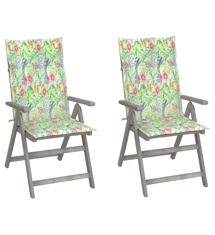 Chaises inclinables de jardin 2 pcs avec coussins Bois d'acacia