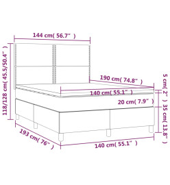 Sommier tapissier et matelas et LED Gris clair 140x190 cm Tissu