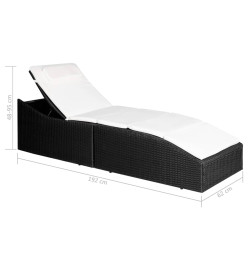 Chaise longue avec coussin Résine tressée Noir