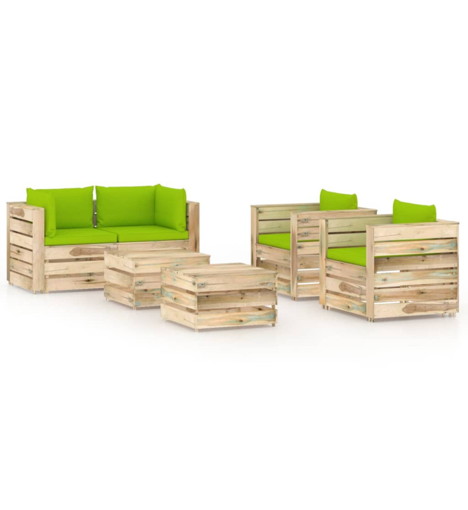 Salon de jardin 6 pcs avec coussins Bois imprégné de vert