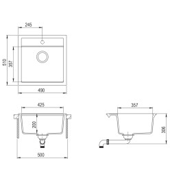 Évier de cuisine Granit Seul lavabo Blanc