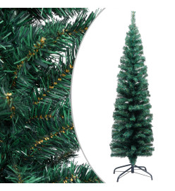 Sapin de Noël artificiel mince et LED et boules Vert 150 cm